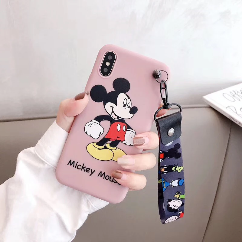 

Mickey Mouse Case for iPhone XS Max XR X Cute Cartoon Wrist Strap Cover for iPhone 7 8 Plus Soft Silicone Cover Phone Cases