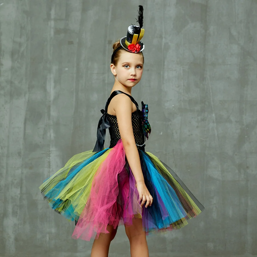 Colorful Mad Hatter Inspired Girls Tutu Dress with Headband Alice Wonderland Halloween Costume Children Carnival Party Dress (1)