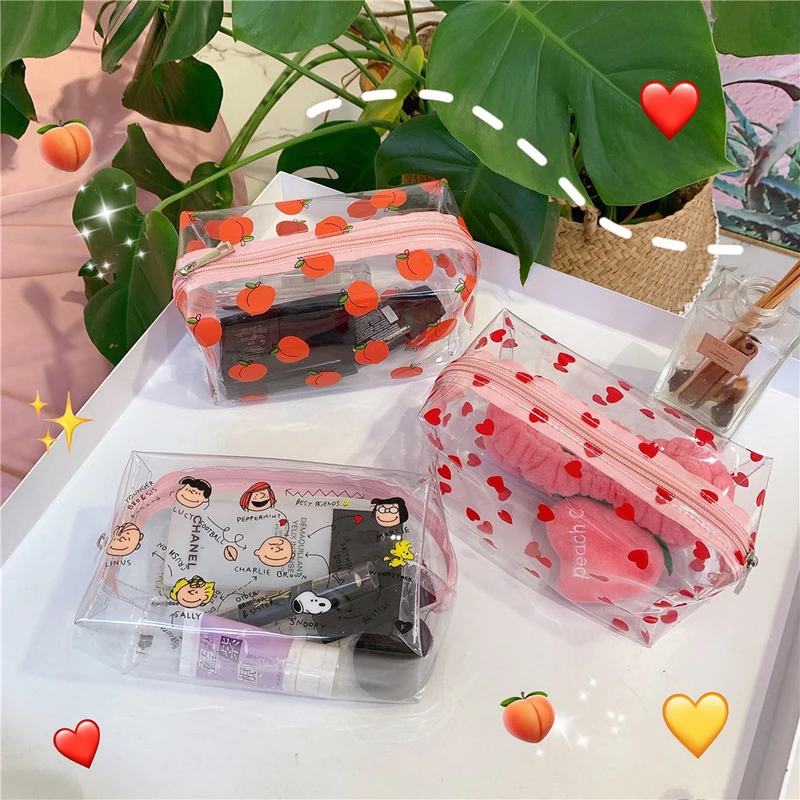 

Waterproof Transparent Makeup Bag Cute Cosmetic Bag Storage Pouch Clear Case Toiletry Bag PVC Zipper Travel Make up Organizer