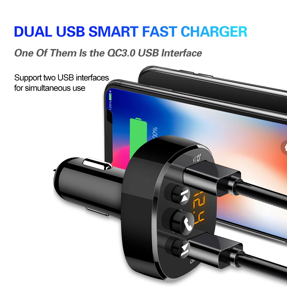 Автомобильное зарядное устройство USB QC 3,0, быстрая зарядка, автомобильный комплект, Bluetooth 5,0, fm-передатчик, приемник, mp3-плеер, быстрое зарядное устройство, двойное зарядное устройство для телефона