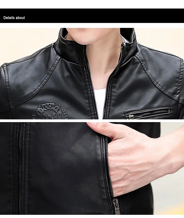 Мужская куртка из искусственной кожи брендовая одежда флисовая подставка для печати воротник молния повседневное Пальто мотоциклетная Мужская куртка; YA110