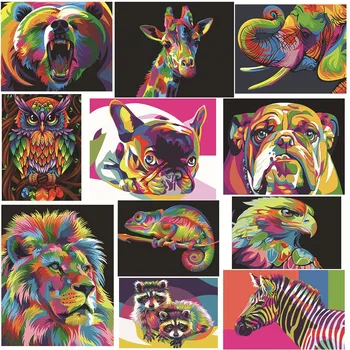 

DIY Paints By Numbers Cat Dog Animals Art Pictures Coloring Decorative Canvas Wall Craft Oil Painting Custom Picture 50x40cm