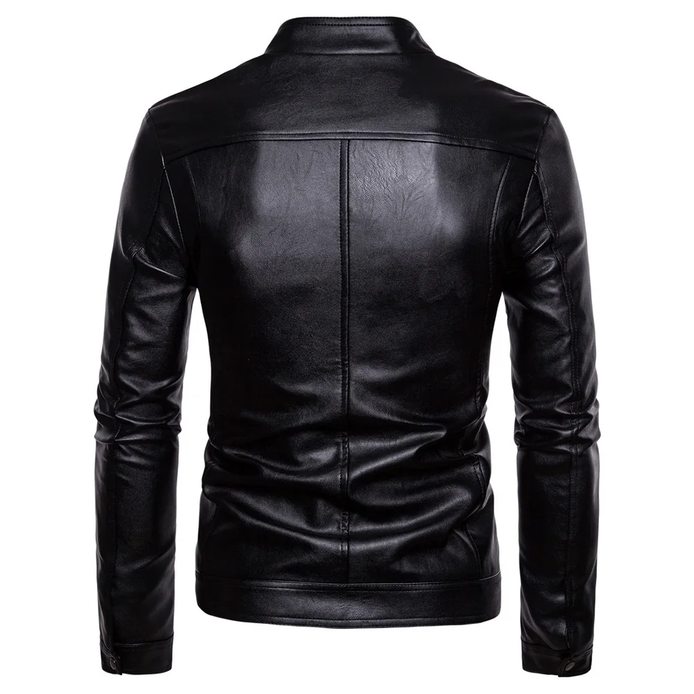 Мужская куртка S-lim, модная однотонная мотоциклетная зимняя куртка, chaqueta hombre, ветрозащитная черная кожаная куртка kurtka