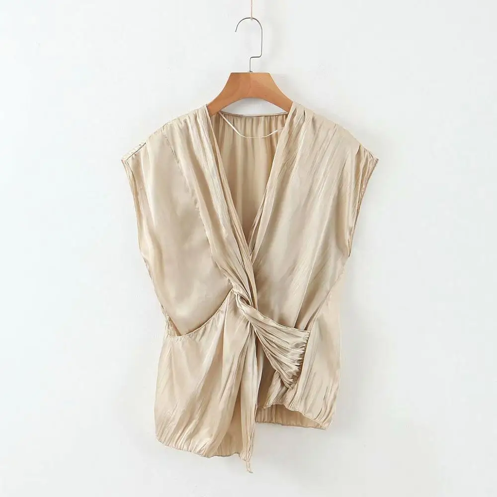 Летняя женская блузка с v образным вырезом однотонная узлом Женская Повседневная