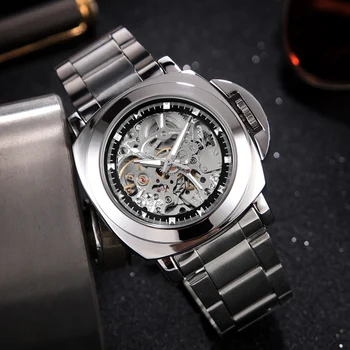 

Fashion Luxury Brand Skeleton Mechanical Watch Men Automatic Hollow Stainless Steel Military Sport Watch Male Relogio Masculino