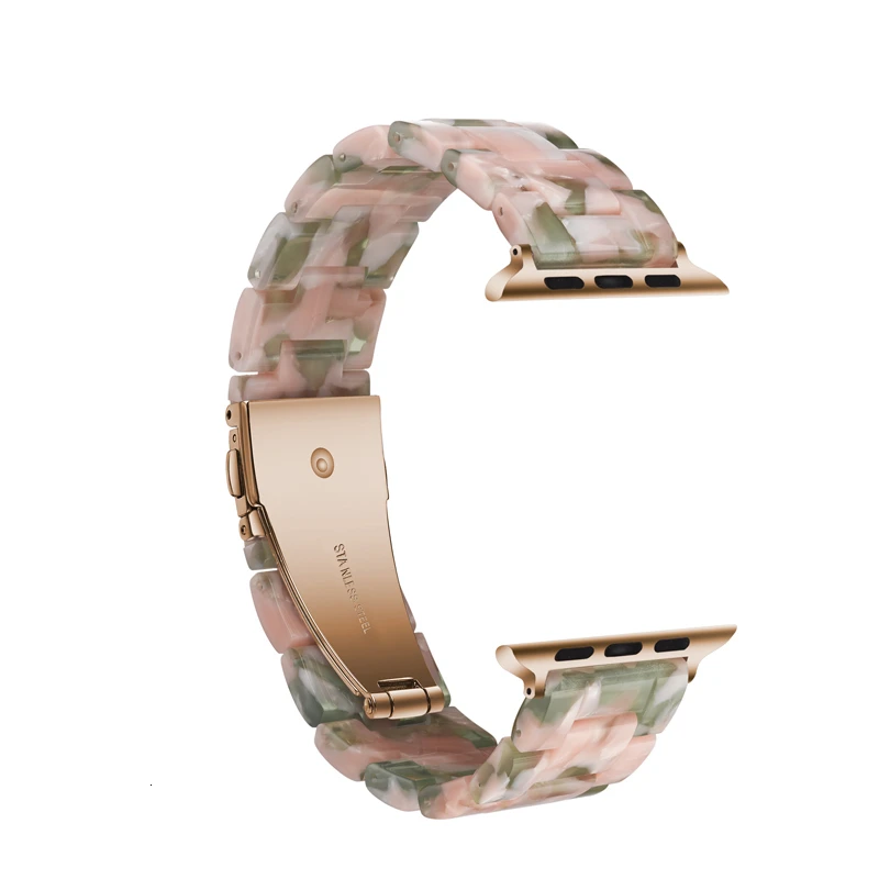 Pink green Ремешок из смолы для Apple Watch 44 мм, ремешок iwatch Series 5 4 3 2 1, аксессуары для наручных часов 42 мм, петля 38 мм, замена браслета 40 мм - Цвет ремешка: Pink green
