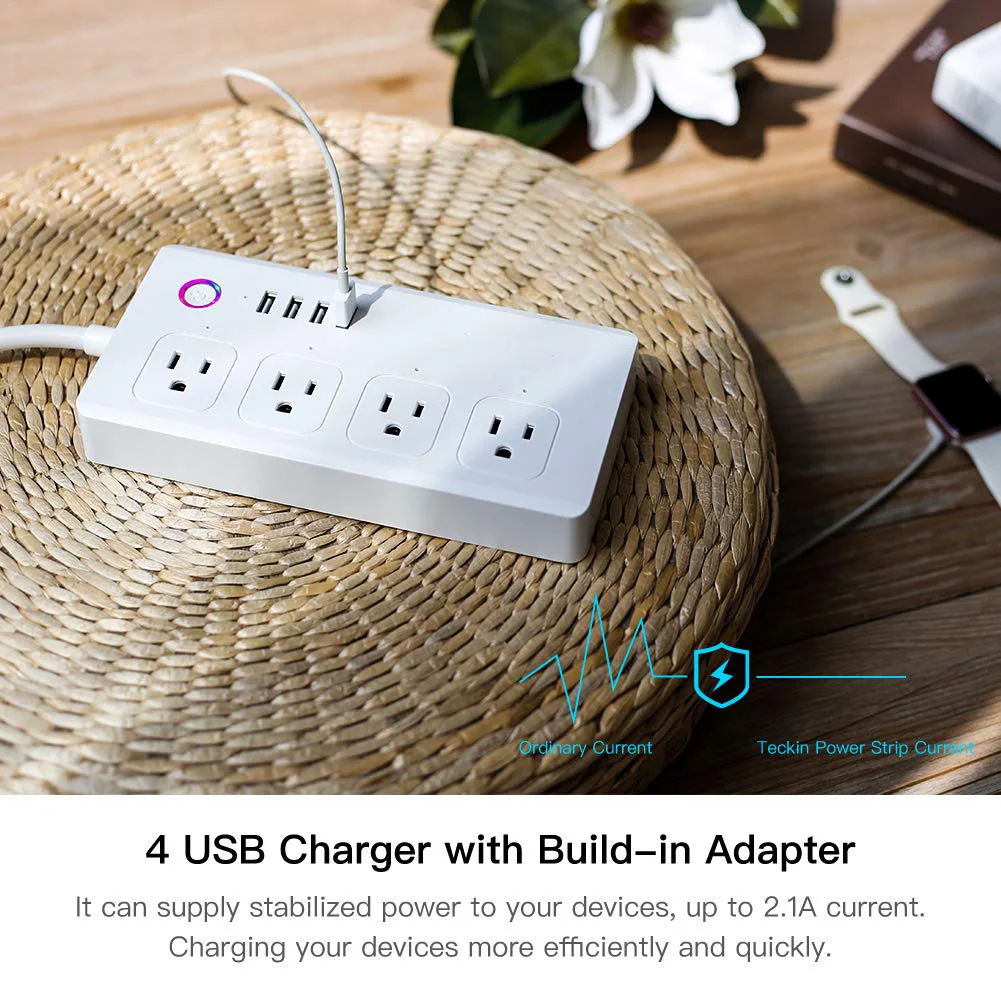 Smart power Strip WiFi power Bar совместим с Alexa, Google Home и IFTTT, 4 usb-порта для зарядки и умные розетки