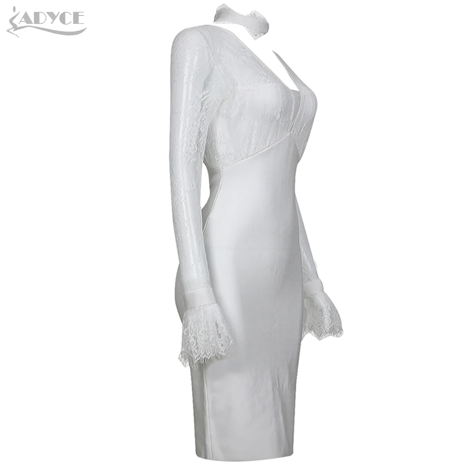 Adyce новое зимнее облегающее кружевное Бандажное платье с длинным рукавом женское белое Клубное вечернее платье в стиле знаменитостей Vestidos