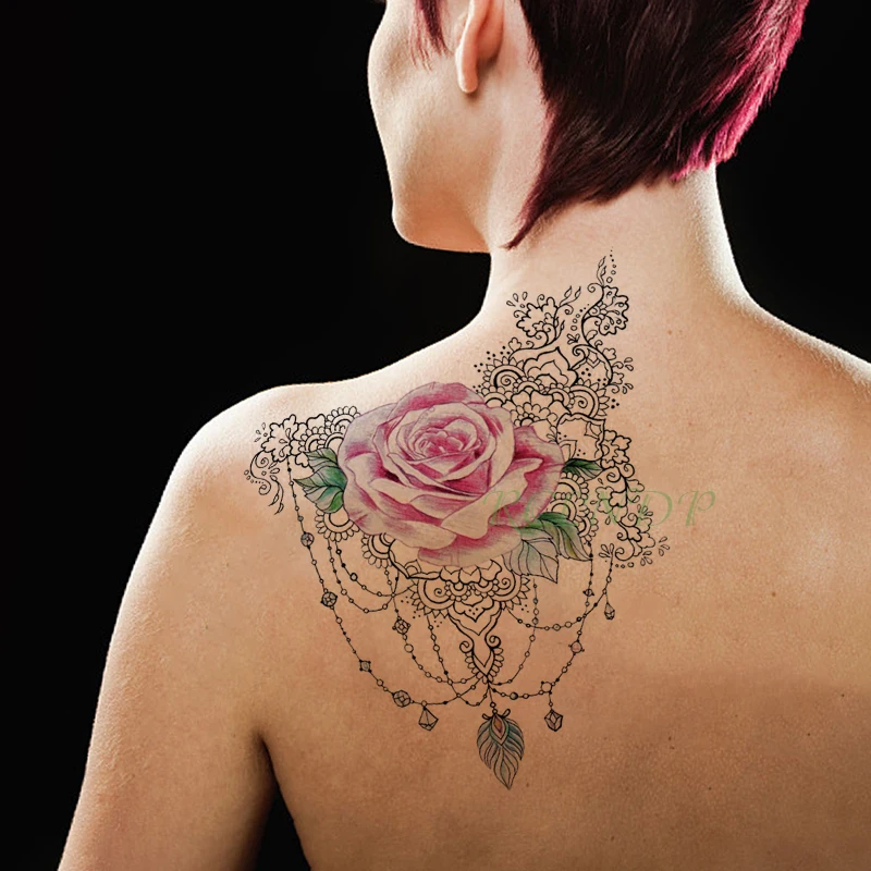 Водонепроницаемая временная татуировка наклейка глаз цветок алмаз временная татуировка флэш-тату большая наклейка s художественные татуировки для девушек женщин и мужчин - Цвет: Розовый