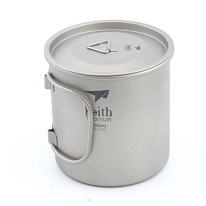 Keith Titanium Cup Titanium Water Mugs Camping Cups Ultralight Travel Mug With Folding Handle Titanium Lid Drinkware 300ml-900ml 3