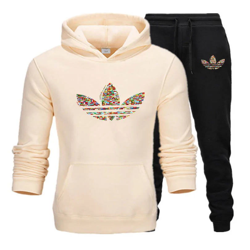

New men's hoodie sweater jacket+joggers sweatpants two-piece suit men running sets print training sports suit mens jogging suits