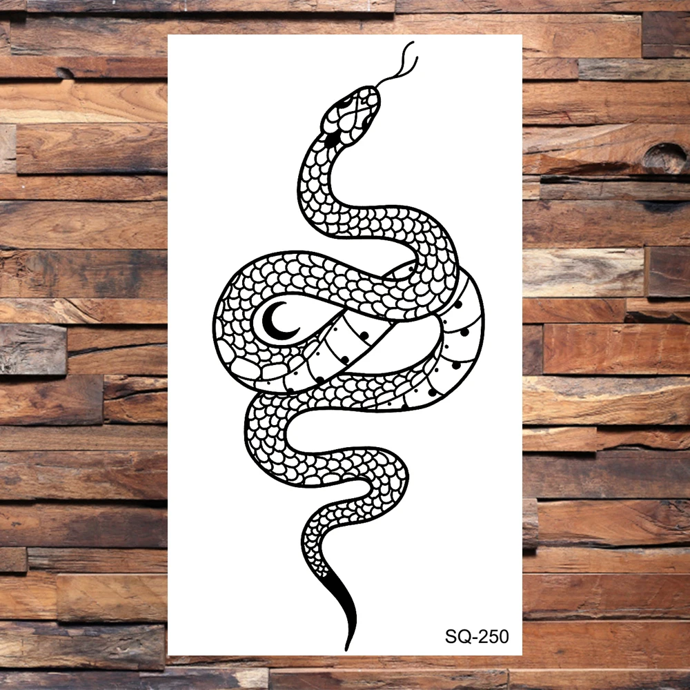 Black Star Snake Temporary Tattoos For Women Men Realistic Moon Serpent Waterproof Fake Tattoo Sticker Hand Neck Tatoos Small tattoo sticker,temporary tattoos