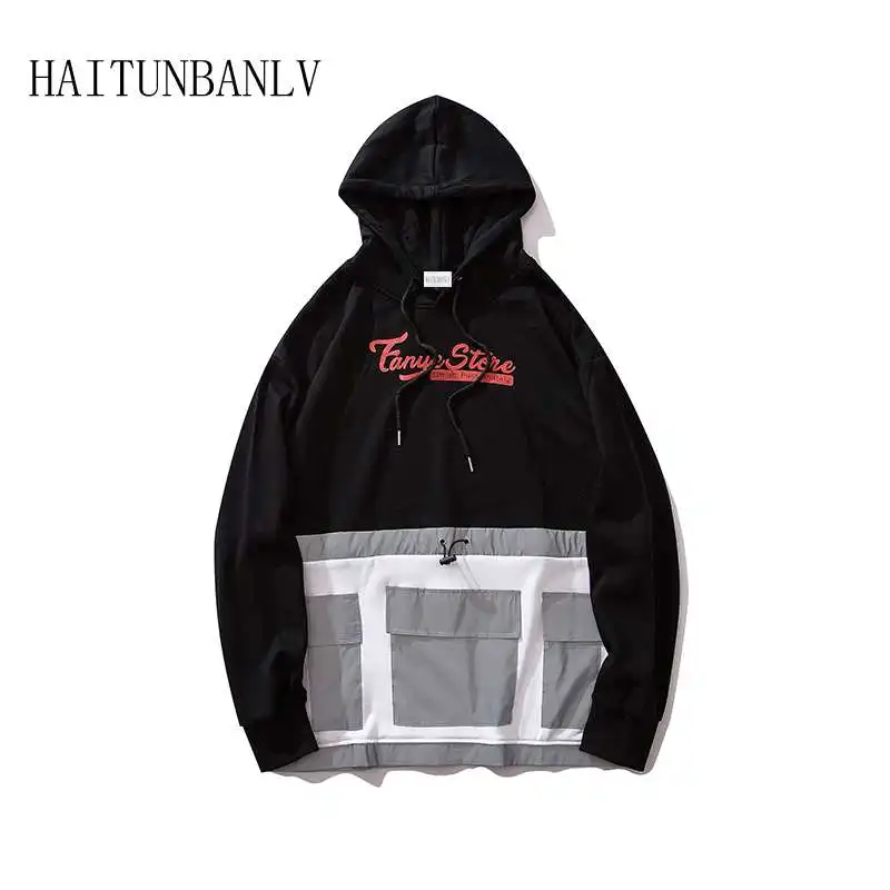 

New hip hop Reflective light Pockets Hooded Sweatshirt Tracksuit Pocket Streetwear Casual Harajuku Fashion Men's Hoodies