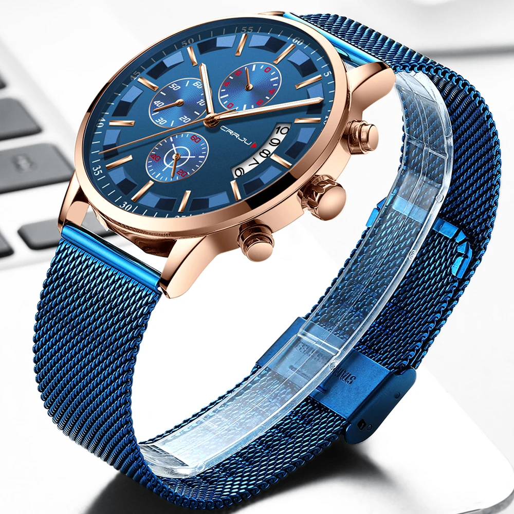 Мужские s часы CRRJU водонепроницаемые кварцевые мужские деловые часы лучший бренд Роскошные Часы повседневные синие спортивные часы Relogio Masculino