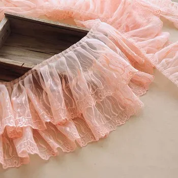 

15cm 1 layer mesh embroidery lace pleated peach pink 3D lace hand made DIY clothing curtain bed skirt decoration