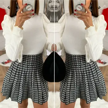 

Women Fashion Mini Skirt Korean Style High Waist School Girl Pleated Plaid Skirt Sexy Mini Skirt Lady A-Line Flare Skater Skirts