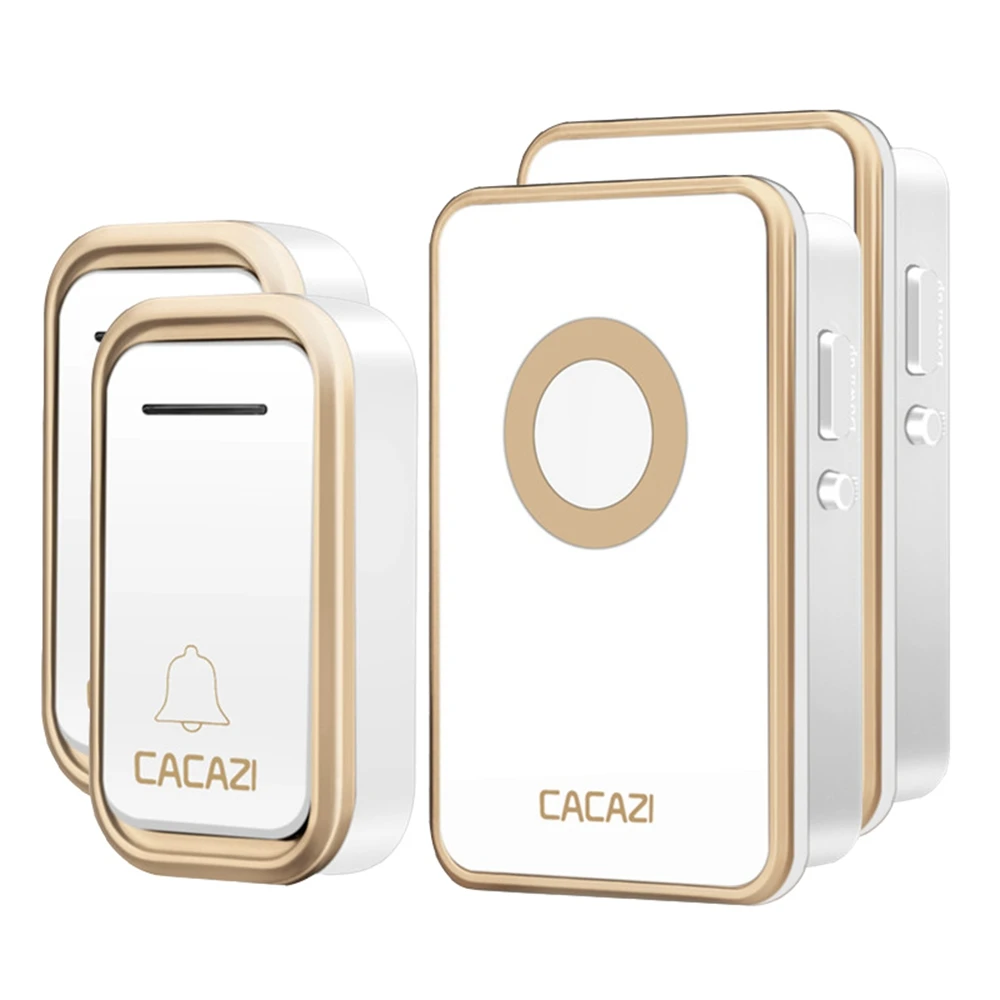 2 button 2 receiver Умный беспроводной дверной звонок CACAZI, водонепроницаемая Батарейная кнопка, дистанционный светодиодный светильник на 300 м, домашний дверной звонок, 38 колокольчиков, вилка стандарта США, ЕС, Великобритании - Цвет: 2 button 2 receiver