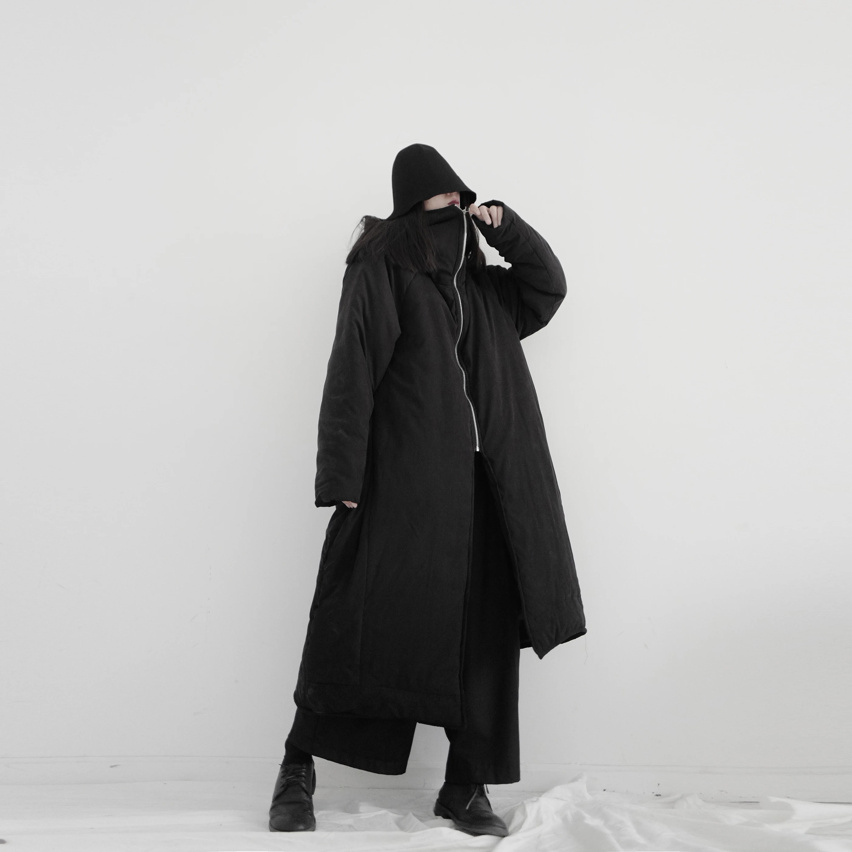 Autumn Winter Trench Coat for Women Streetwear Coats Female Plus Size Medium Thickened zipper Wizard Hat Cotton Coat