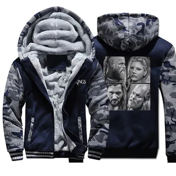 

Vikings Hoodie Men Thick Winter Fleece Warm Jacket Ragnar Camo Coat Zipper Hoodie Hoodies Coats Hoody Outwear Streetweat Jackets