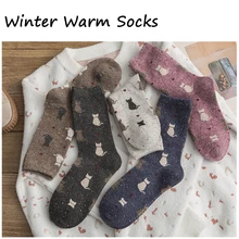 Хлопковые носки-трубы средней высоты, женские дышащие милые забавные Носки с рисунком кота, повседневные мягкие теплые носки средней длины на осень и зиму, 1 пара