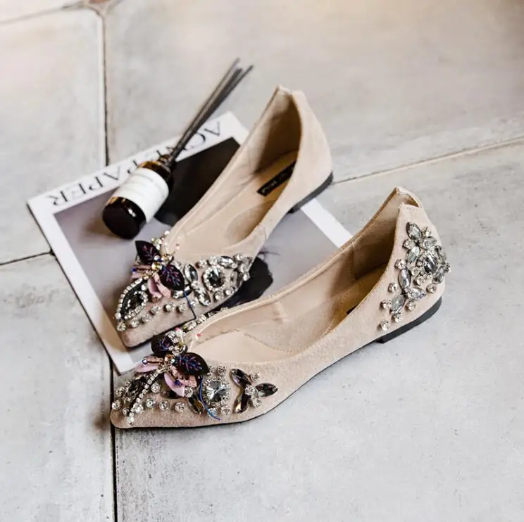 

High Quality Women Shoes Woman Flat Shoes Rhinestone Fashion 2019 Autumn New Flat-bottom Pointed Casual Women's Shoes P43