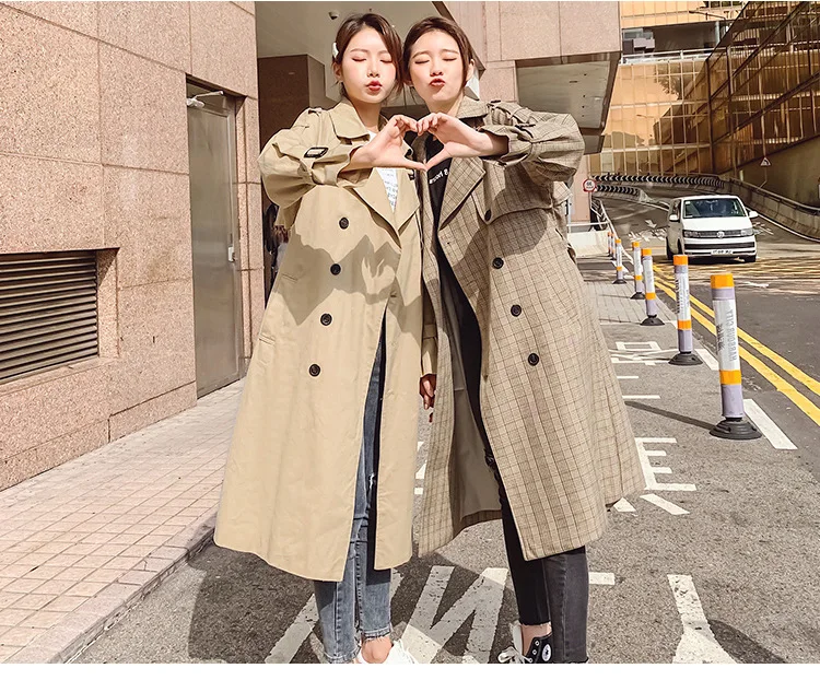 

Plaid Trench Coat Women's Mid-length over-the-Knee 2019 Spring Clothing New Style Korean-style Students Waist Hugging Loose-Fit