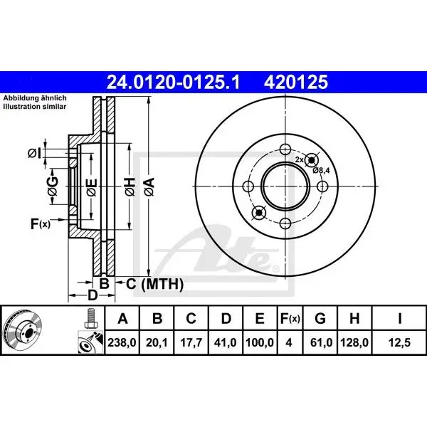 Диск тормозной передний Renault Clio/Megane/R19 1.4-1.9TD 83 ATE