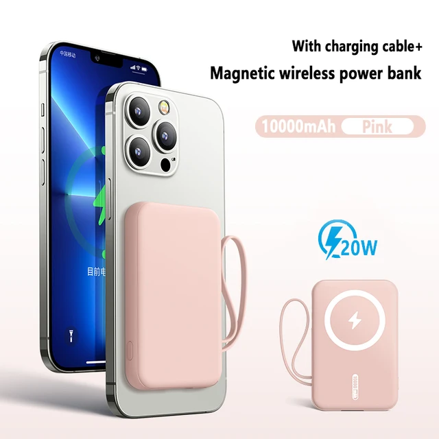 10000mAh 20W Fast Charger Magnetic Wireless Power Bank Mobile Phone For iPhone12 13 Pro Max powerbank External auxiliary battery pink