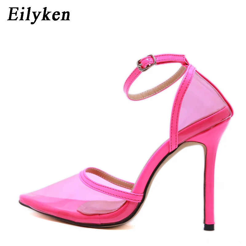 EilyKen/пикантные прозрачные туфли-лодочки из пвх; свадебные туфли-лодочки с острым носком и ремешком на щиколотке; вечерние женские туфли на высоком каблуке - Цвет: Red