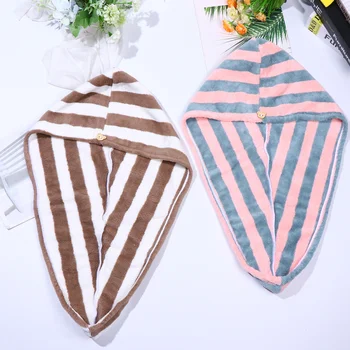 

2pcs Thicken Hair Drying Towel Caps Stripe Design Water Absorption Towel Hat Bath Caps for Home Bathroom