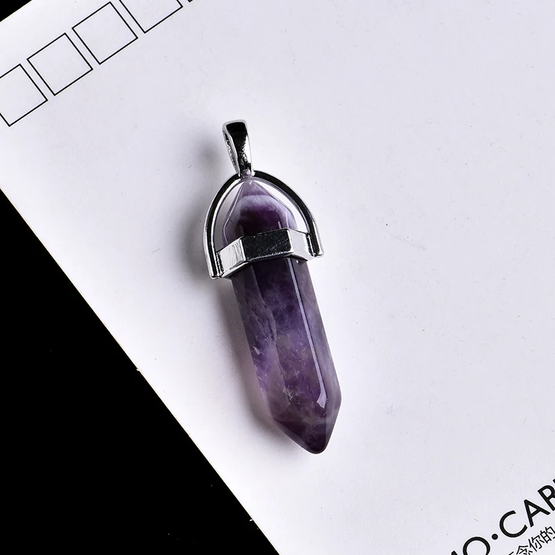 Amethyst 1 шт., натуральный кристалл, аметист, розовый кварц, шестигранный стержень, кулон, кварц, минеральное ювелирное изделие, украшение для пары, подарок на праздник, ювелирное изделие - Цвет: Amethyst