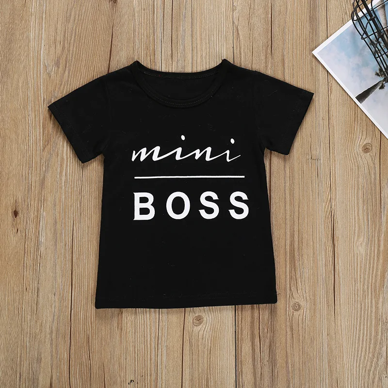 

BOY'S Suit Summer Short Sleeve Mini Boss Black T-shirt Army Green Trousers Casual CHILDREN'S Sports Suit