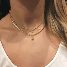 Золотая модная круглая подвеска, трехслойное тонкое ожерелье для женщин и девушек