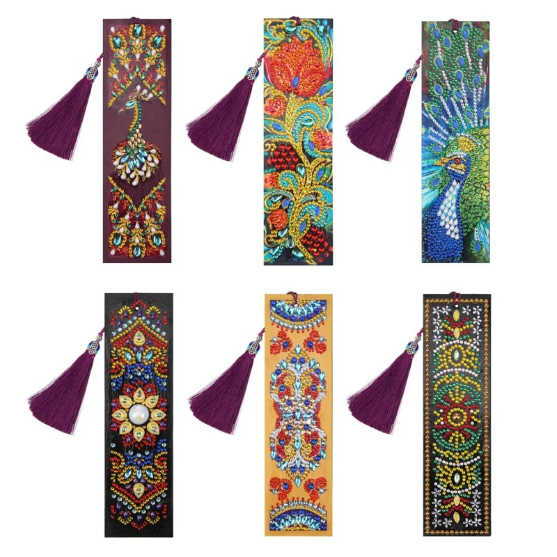 

Gift 5D DIY Diamond Painting Leather Bookmark Making Kit Reader Gift Special Shaped Diamond Covered With Tassel Pendant n n n