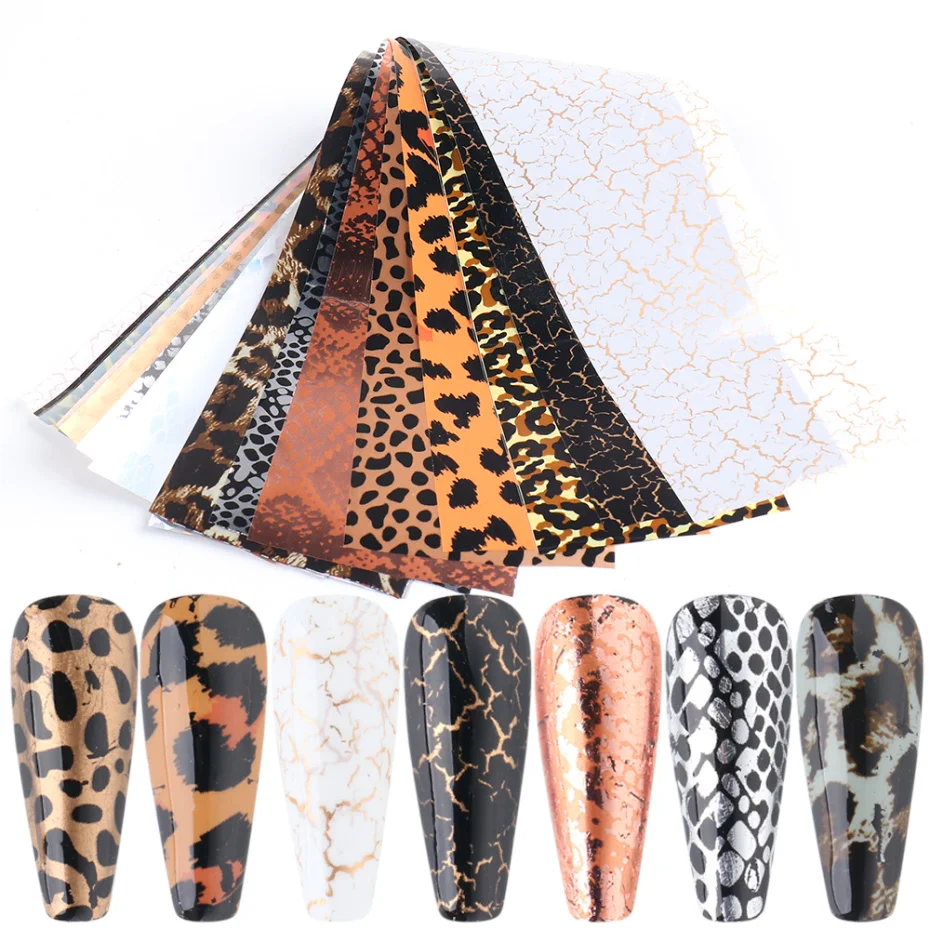 10pcs Folis Stickers for Nails Animal Skin Sparkly Nail Art Transfer Decal DIY Manicure Decor Designer Wap Starry Paper NF2023 | Красота и