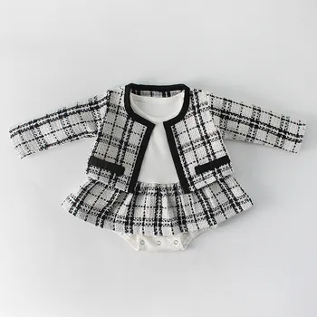 

Cute baby Clothing Sets Fashion Plaid Coat+Skirt Hem Romper Suit Cotton Infant Girl clothes Newborn Jumpsuit Toddler Girl Outfit