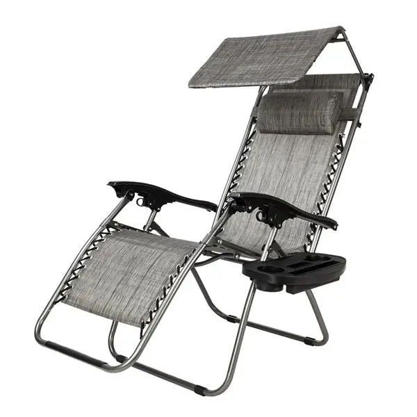 

Folding Zero Gravity Lounge Chair with Awning Leisure Chair Gray for backyard, beach or sporting events