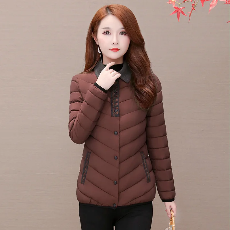 

Commuting Simple Fashion Warm Cotton Coat 2019 New Style Korean-style Short Slim Fit Slimming Fold-down Collar Long Sleeve Elega