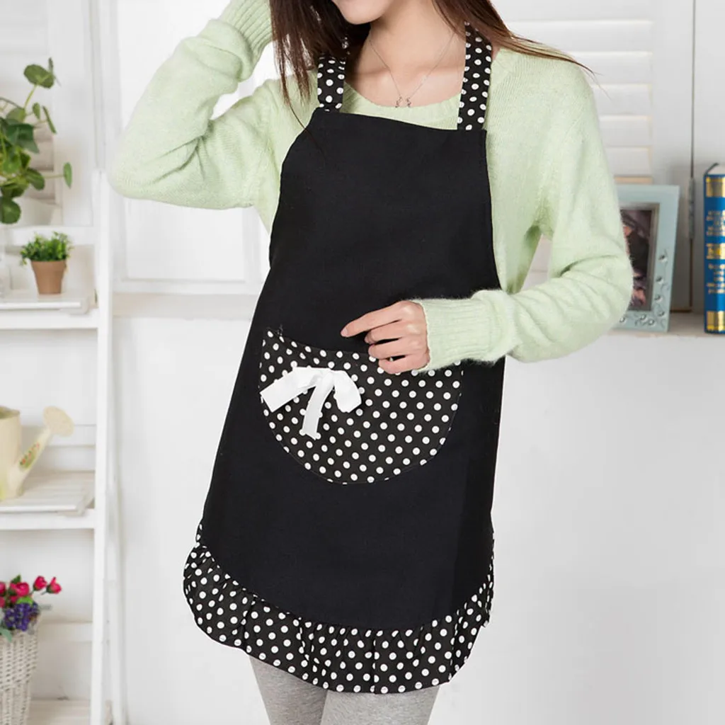 

Women Apron with Pockets Waterproof dot Print Kitchen Double Layer Anti-oil Aprons Kitchen Cooking Thick Cloth Home Supplies#PYS