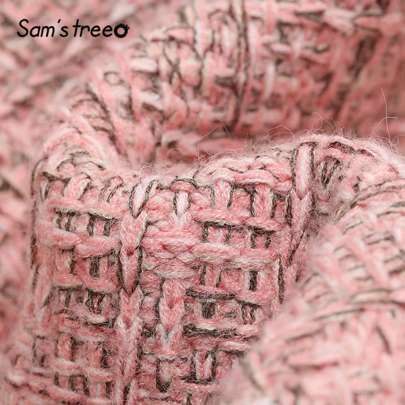 SAM'S TREE/разноцветное твидовое цветное Женское пальто в Корейском стиле зимнее однобортное офисное Женское пальто с жемчугом Базовая верхняя одежда
