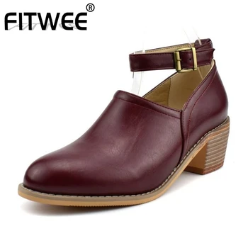 

FITWEE Size 34-48 Casual Work Pumps Spring Buckle Retro Pumps Round Toe Patchwork Shoes Women Daily Vacation Footwear