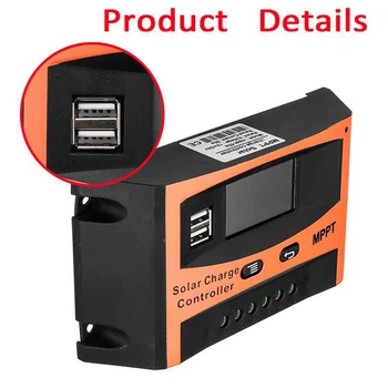 

Auto Courtyard 12V 24V ABS Solar Charge Controller Intelligent Panel Regulator Dual USB LCD Display Easy Operate 30A 40A 50A 60A
