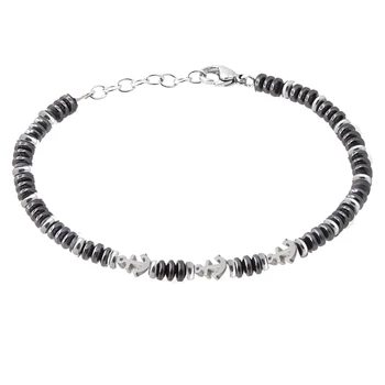 

Men jewelry hematite beaded bracelet anchor adjustable steel