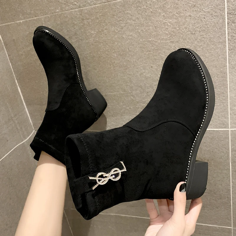 

Winter New Women Sock Boots 2019 New Female Plus Plush Keep Warm Chunky Snow Boots Fashion Women Boots Black