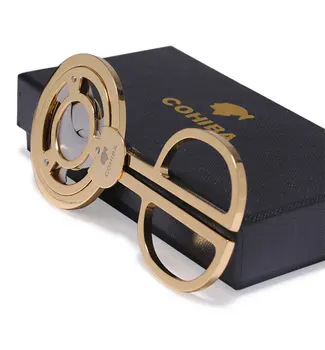 

COHIBA Triple 3 Blades Stainless Steel Gold Cigar Cutter Pocket Gadgets Knife Cuban Cigars Scissors with pouch and gift box