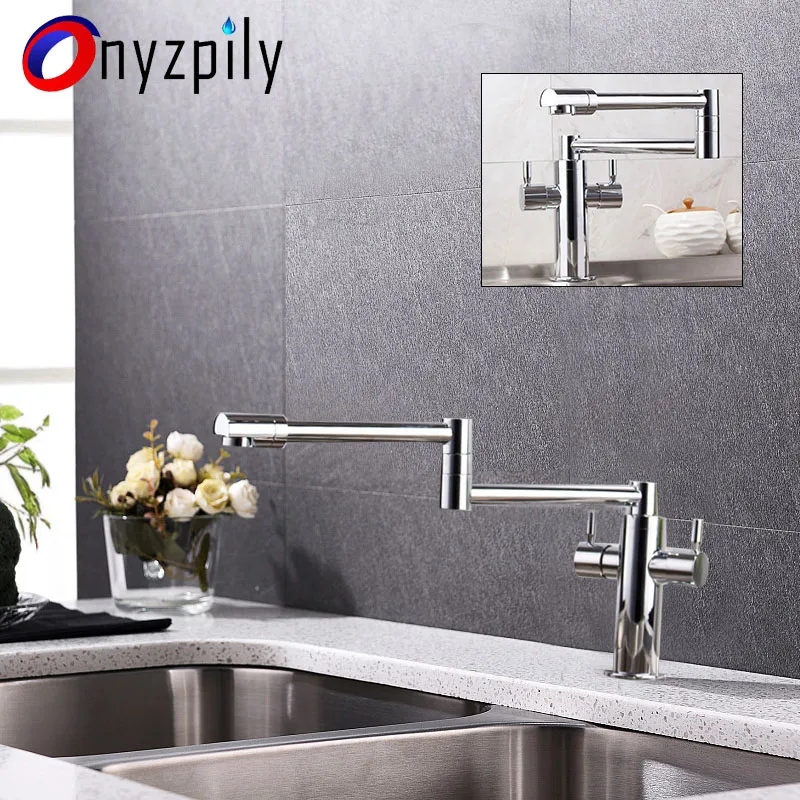 Onyzpily Kitchen Faucet Floded Sink Faucet Tap Dual Spout Tap Cold and Hot Water 360 Rotation Deck Mounted Single Hole torneira