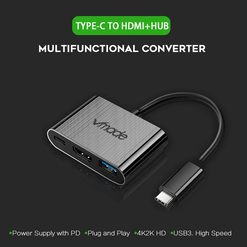 Vmade Тип-C USB-C концентратор к HDMI PD Порты и разъёмы 3-в-1 мини адаптер для USB 3,0 док-станция для huawei P20 Macbook Pro Mini конвертер