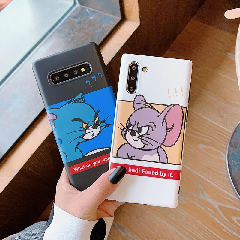 Чехлы для телефонов с милым мультяшным котом и мышкой для samsung Galaxy Note 10 Pro S8 S9 S10 Plus Note 8 Note 9, мягкие силиконовые чехлы