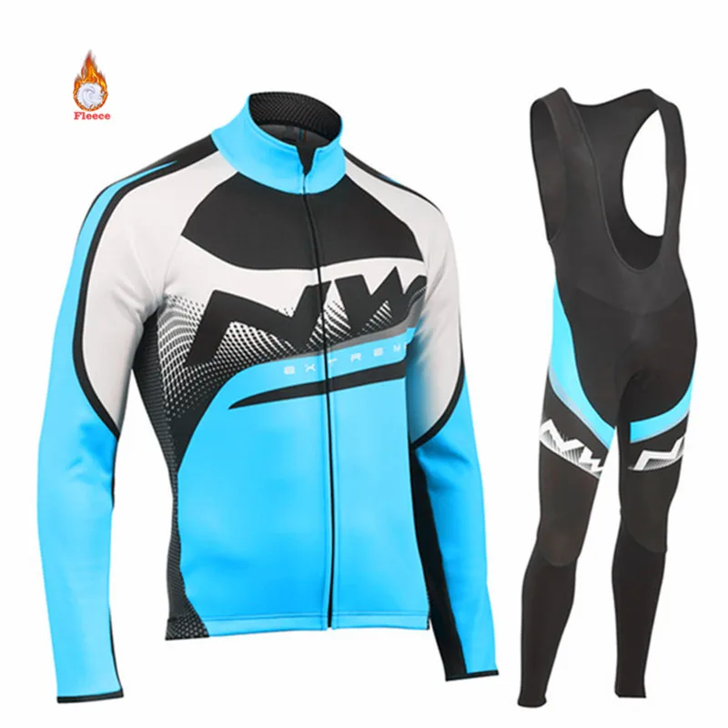 Bib Long suit Northwave Зимняя Теплая Флисовая велосипедная одежда NW мужской костюм Джерси для езды на велосипеде MTB Одежда 19D гелевый комбинезон комплект - Цвет: Bib Long suit