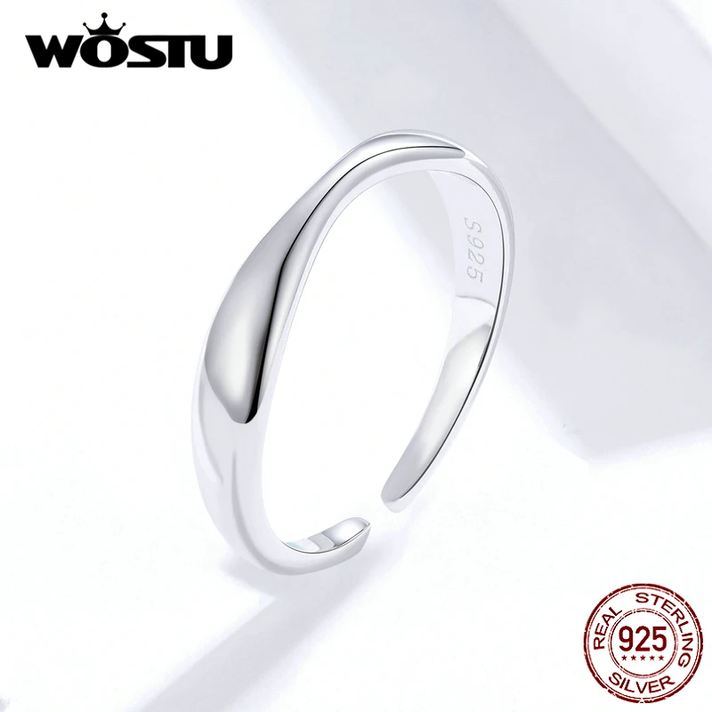 Женское простое Открытое кольцо WOSTU регулируемое из 100% настоящего серебра 925